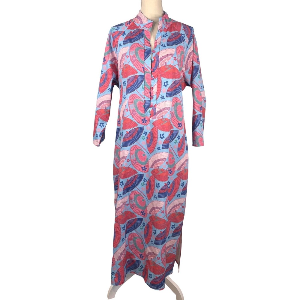 Solelia Cotton Caftan Maxi Dress Blue Parasol Palm Beach Country Club Resort 3XL